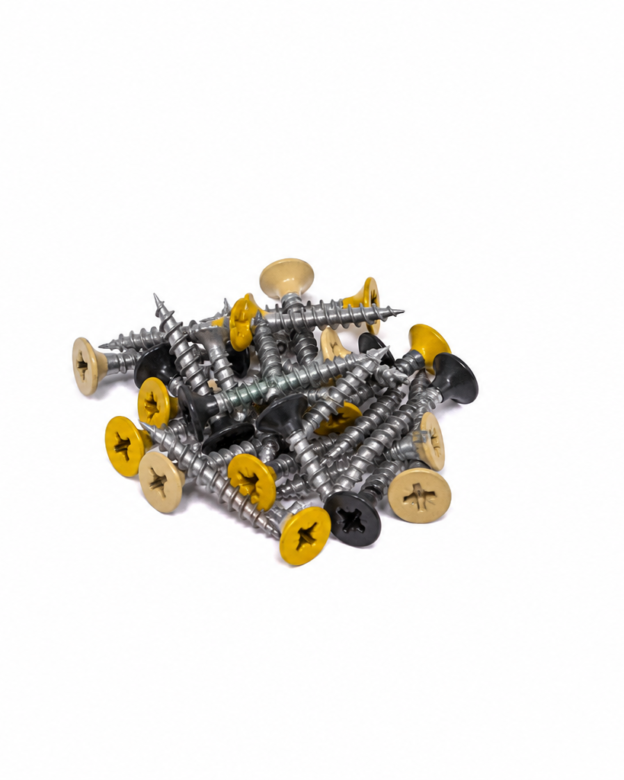 Rostfri skruv med färgad skalle - 4 x 25 mm - grå, gul, beige